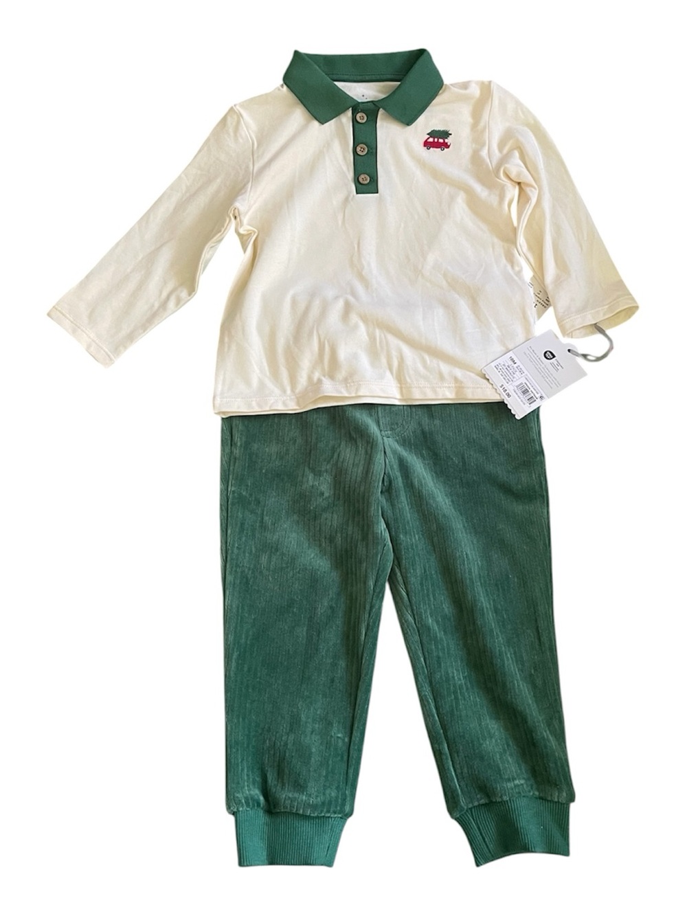 Cloud Island 18M Boys Christmas Outfit 2pc Green Corduroy Pants Polo NWT